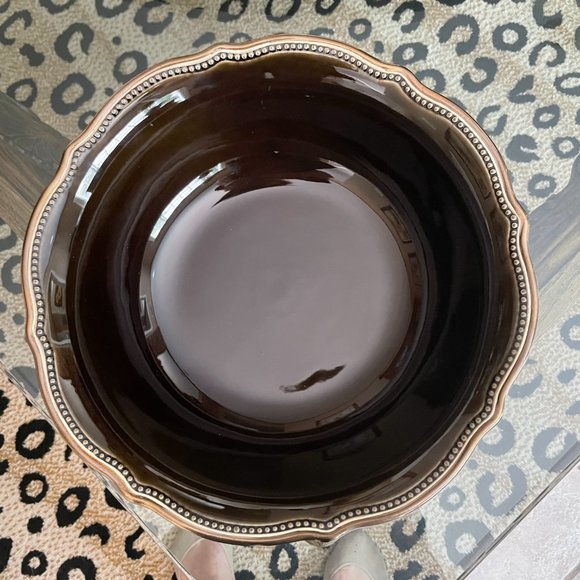 Pottery Barn Dining Pottery Barn Serving Bowl Bronze Gold Beaded